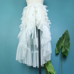 Hnewly Luxury Bride Wedding Gauze Overskirts Perspective Asymmetric Ruffles High Waist Lolita Clothes Mid-long Mesh Fairy Skirts