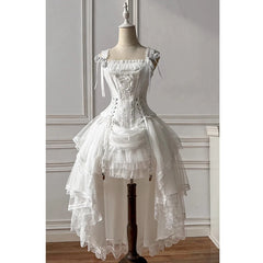 Hnewly French Elegant Retro Sweet Princess Dresses Women's High Waist Slim Long Tail Tea Party Dress Girls Lolita Style Dress Vestidos