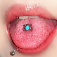 Hnewly 1Pc Trendy Punk Style Stainless Steel 1.6mm Spider Green Stone-Embedded Tongue Stud for Cool Girls Body Piercing Gift
