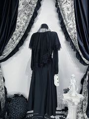 Hnewly Spring mine Mass-Produced Black Long-Sleeve Dress Japanese Style Women's High-Waisted Slimming Lace Bow Lolita Long Dress