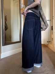 Hnewly Women's Deep Blue Loose Wide Leg Jeans Street Cool Girl High Waist Baggy Pants Female Casual Straight Denim Trousers