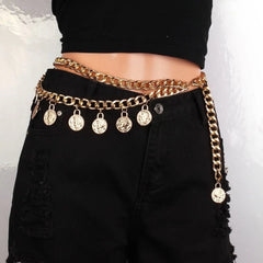 Hnewly 1pc Tassel Ethnic Style Retro Simple Coin Waist Chain, Double-Layer Queen Portrait Pendant Metal Body Chain