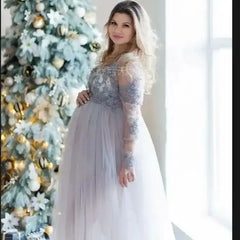 Hnewly High Quality Custom Made Maternity Dress Lace Top and Tulle Dresses for Pregnant Women Babyshower Babymomma Gown