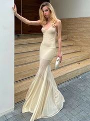 Hnewly 3d Flower Maxi Dress Women Y2K Double Deck Low-Neck Halter Bandage Backless Vacation Summer Trend Elegant Vestidos