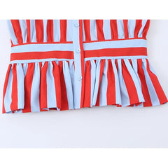 Lunivop Bow Tie Neck Sleeveless Striped Blouse Women Ruffle Hem Shirt Summer Tops