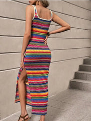 Hnewly Spring new European and American women's personality street fashion casual stripes sleeveless square collar dress women