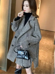 Hnewly Women's Wool Coat New Vintage Loose Button Coats and Jackets Women Thickening Warm Fashion Long Sleeved Coats for Women Coat