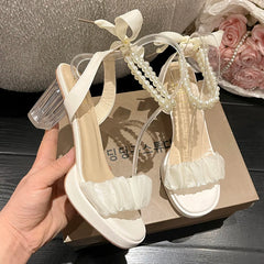 Hnewly Black Platform Sandals Female Shoe Summer Lace Denim Women's High Heels Med Espadrilles Girls Laces Fashion Gladiator Beige
