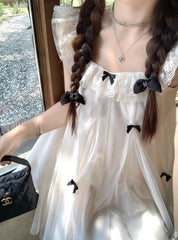 Hnewly Pure Desire Missy Style Knot Net Skirt Dress Women's Design Sensation Small Stature Elegant Doll Dress Summer