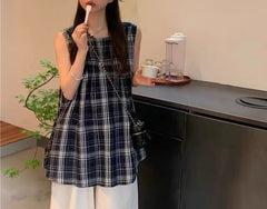 Hnewly New Chinese Top Short Sleeve Sleeveless Top Women's Loose Floral Forest Style Lazy Style