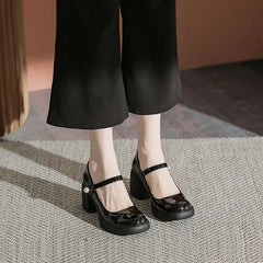 Hnewly Shoes for Woman with Medium Heels Gothic Women's Summer Footwear Japanese Style Lolita Pearl Round Toe Mary Jane Platform