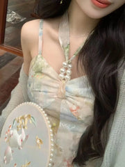 Hnewly Vintage Floral Spring Summer Dress For Women Casual Sleeveless Elegant Chic Party Beach Holiday Vestidos Female Clothes New Robe