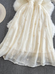 Hnewly DRESS TO IMPRESS Sexy Beach Party Dresses Women Fashoin Hanging Neck Backless Slim A-line Embroidered Floral Dress Summer Long Dress