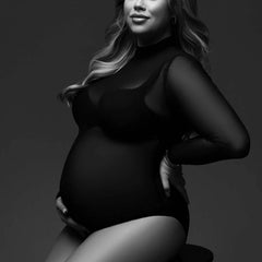 Hnewly Stretch Black Mesh Maternity Photo shoot Bodysuit Soft Fabric Pregnancy Lace Top Pregnant Woman Photography Dresses