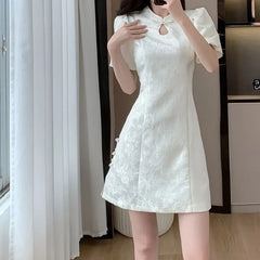 Hnewly Spring Summer Dresses Woman Chinese Style Vintage Elegant Mini Dress A-line Fashion Short Sleeve Vestidos Mujer