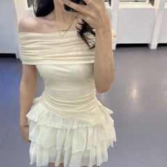 Hnewly Elegant Chiffon Lace 2 Piece Skirt Sets Women Korean Fashion Suits 2000s Vintage Y2k Crop Top Blouse Japanese Beach Even Party