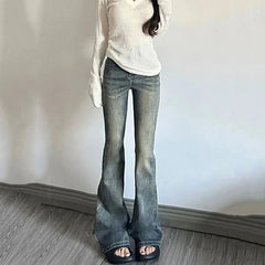 Hnewly Vintage High Waist Flared Jeans for Women Streetwear Elastic Slim Fit Bell Bottom Pants Woman Korean Ins Baggy Denim Trousers