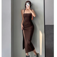 Hnewly European Summer Fashion New Simple Casual Style Sexy Trend Slim Dress Solid Color Side Slit Sleeveless Women's WCWZ