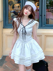 Hnewly Japanese Lolita Mini Dress Female Evening Party Kawaii Dress Women Lace Sleeveless Dress Korean Fashion Summer 2000s Vintage