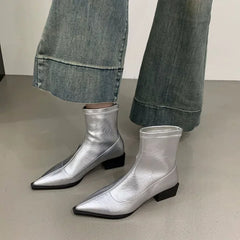 Lunivop Pointed Toe Women Slim Ankle Boots Fashion Square Low Heel Ladies Elegant Back Zippers Short Booties Women's Footwear
