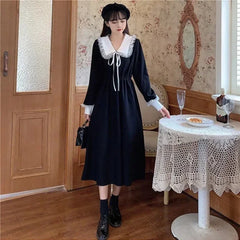 Hnewly holiday dress New Vintage Shirt Dress Women Autumn Spring Long Sleeve Robe Kawaii Lolita Elegant Midi Dresses Korean Fashion Vestido платье