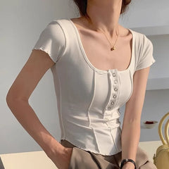 Hnewly T-shirts Women Skinny Inside Korean Fashion Spring Sexy Ladies Daily Long Sleeve Minimalist Solid Simple Chic Cozy Crops Design