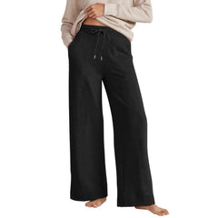 Hnewly Ladies' Solid Color Wide Leg Casual And Versatile Straight Trousers High Waisted Baggy Flared Drawstring Athletic Joggers
