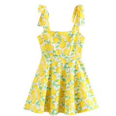 Hnewly Summer Women's Pullover Sleeveless Camisole Plant&Flowers Printing Contrast Color Flattering Mini Skirts A-Line Beach Dresses