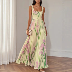 Lunivop Sexy Flower Print Long Dress Women Summer Fashion Sleeveless Strap Maxi Dresses Elegant