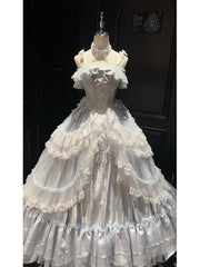 Hnewly Blue Dress Flower Wedding Lolita Evening Dress Female Lace Bow Banquet Student Bar Mitzvah Sweet Gorgeous Jsk Princess Dress