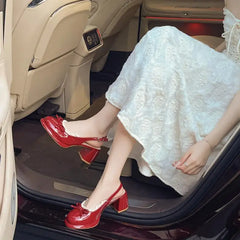 Lunivop Sweet Bowknot Patent Leather Mary Jane Shoes Women Summer Pointed Toe High Heel Sling Back Pumps Fashion Party Dress Shoes