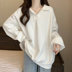 Hnewly WINTER OUTFITS Sweatshirts Women M-4XL Loose Classic Minimalist Pure Casual Daily Korean Style Basic Streetwear Autumn Stylish Students Retro