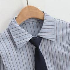 Hnewly Fall fashion shirts & blouses vintage long sleeve top japanese y2k striped tops for women cute buton up blouse women blue