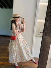 Hnewly Gradient Floral Print Sleeveless Vest Dress Women's Summer Casual Cotton Long Dress Commute Style A-Line Silhouette