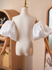 Hnewly Puff Sleeve Covers Evening Gown Handmade DIY Satin White Host Annual Meeting Accessories Runway Show Photos Princess