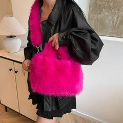Hnewly Fluffy Plush Women's Handbags Faux Long Fur Bags for Women Warm Soft Shoulder Crossbody Bag Candy Color Cloud Clutch New