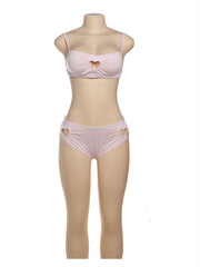 Hnewly Heart Hollow 2 Piece Set Women Simple Vacation Camisole+Panties Beach Style Matching Stretch Street Comfortable Suit