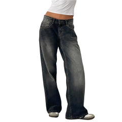 Hnewly Classic Korean Style Straight Leg Mid Waisted Jeans for Women Casual and Versatile Fashionable Denim Pants