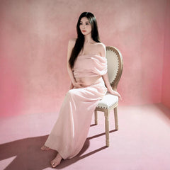 Hnewly Summer Maternity Photoshoot Dress Elegant Pink 2 Piece Outfit Top and Long Skirt for Pregnant Women Baby Shower Home Studio