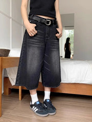 Hnewly Black Baggy Denim Shorts Women Y2k Vintage Wide Leg Jorts Washed High Waist Streetwear Casual Fashion Loose Trousers
