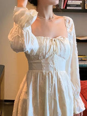 Hnewly DRESS TO IMPRESS Spring Elegant Long Fairy Dress Women Sweet Embroidery Flare Sleeve Casual Dress Office Lady Fashion Korean Party Dress Y2k