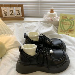 Hnewly Chunky Pumps Platform Oxfords Shoes for Women Spring Lace Up Flats Woman Thick Bottom Patent Leather Gothic Loafers Shoes