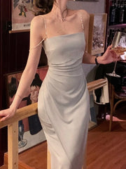 Hnewly DRESS TO IMPRESS Elegant Summer Spaghetti Strap Midi Women Dress Sexy Vintage Bodycon Prom Evening Party Fashion Vestidos Female Solid Robe New