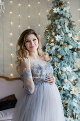 Hnewly High Quality Custom Made Maternity Dress Lace Top and Tulle Dresses for Pregnant Women Babyshower Babymomma Gown