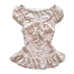 Lunivop American Sweet Slim Spliced Lace O Neck Short Sleeve Blouse All Match High Street Y2k Buttons Clothes Summer Punk Draped Tops
