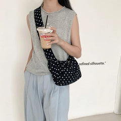Hnewly Women Polka Dot Underarm Bag Large Capacity Crossbody Bag Retro Drawstring Pleated Dumpling Bag for Outdoor Travel Clutch Purse