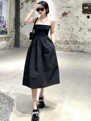 Hnewly Dresses Women Design Simple Elegant Strapless Charming Streetwear Classic Solid Prevalent Vacation Ladies A-line European Style