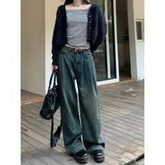 Hnewly Early Baggy Retro Jean Woman Nostalgic Loose Wide Leg Jeans White Pants Women Fashion Korean Pantalones De Mujer