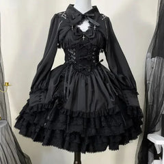 Hnewly Japanese Victorian Gothic Lolita Dress Women Punk Style Sweet Lace Bow Eveing Party Dresses Harajuku Y2k Cosplay Princess Dress