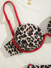 Hnewly Leopard Underwired V-Bar Bikini Female Swimsuit Women Swimwear Two-pieces Bikini Set Push Up Bather Bathing Suit Swim Beachwear